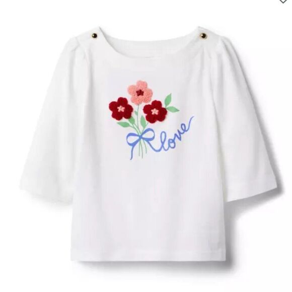 Janie and Jack 100049439  Girl White Floral Love Tee  NWT size 12-18 months - Picture 1 of 9